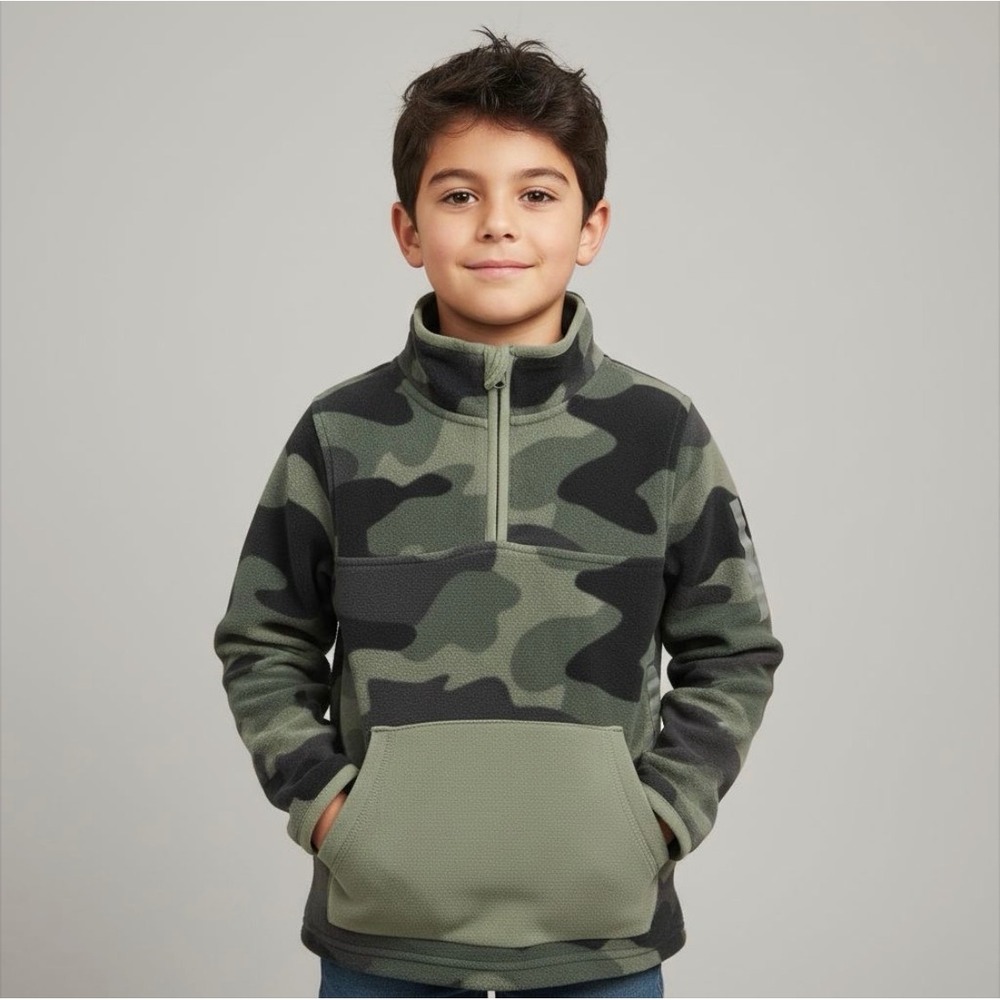OshKosh B'gosh Kids 7 7A Camo Fleece 1/4 Zip Pullover Sweatshirt Pockets